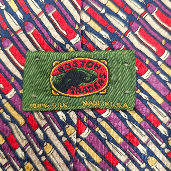 Boston Traders Men Necktie 100% Silk Geometric Purple Blue Red 60x3.5 - NWOT - Picture 3 of 5